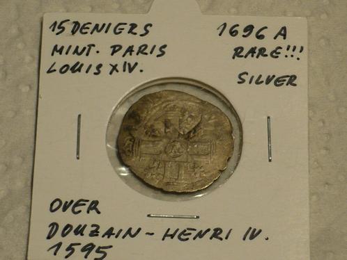Zeldzaam zilveren 15 deniers 1696, Lodewijk XIV. Bodemvondst, Postzegels en Munten, Munten | Europa | Niet-Euromunten, Losse munt