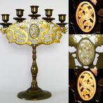 Draak kandelaar handgesneden jade medaillon Feniks geluk, Antiek en Kunst, Ophalen of Verzenden, Koper of Brons