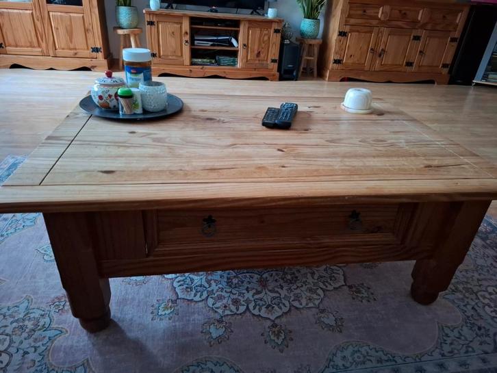 Mexicaans Grenen Salontafel met Lade, Huis en Inrichting, Tafels | Salontafels, Gebruikt, Minder dan 50 cm, 100 tot 150 cm, 100 tot 150 cm