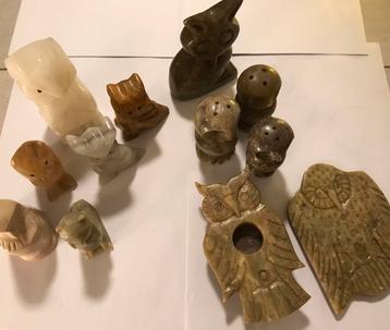 Uilen, natuursteen, marmer, onyx, enz. Ook wierook houders beschikbaar voor biedingen