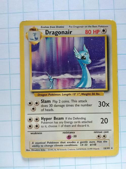 dragonair 18/102 Pokémon Base set, Hobby en Vrije tijd, Verzamelkaartspellen | Pokémon, Nieuw, Losse kaart, Ophalen of Verzenden