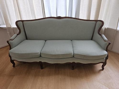 Vintage 3-zitsbank in zeer goede staat / hout en stof / mint, Huis en Inrichting, Banken | Sofa's en Chaises Longues, Gebruikt