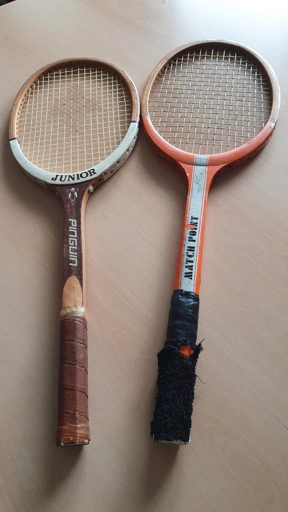 Vintage Houten Tennisrackets - Pinguin & Match Point, Sport en Fitness, Badminton, Gebruikt, Racket(s), Ophalen