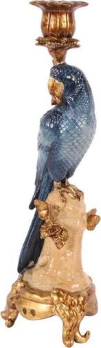 Kandelaar Papegaai 33 cm - Blauw - Resin -..., Overige materialen, 25 tot 50 cm, Blauw, Nieuw