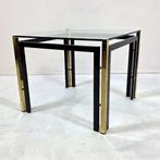 Bijzettafel Belgo Chrom 80's glas met messing, Vierkant, 55 tot 75 cm, Ophalen, 45 tot 60 cm