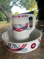 Antieke Waterkan en Waskan Set - Blauw & Rood Decoratie Kera, Ophalen of Verzenden