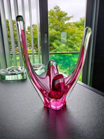 Italia Murano Art Schaal Transparant Cerise Vintage 1960 beschikbaar voor biedingen