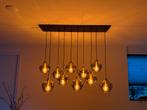 Hanglamp 10 lampen - 124x35x60 cm RAKEL antiek brons+smoke, Ophalen, Zo goed als nieuw, Metaal, 75 cm of meer
