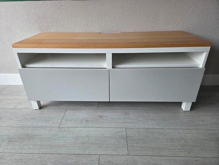 Ikea Besta tv meubel met lades 120cm breed wit en grijs, Huis en Inrichting, Kasten | Televisiemeubels, Gebruikt, Minder dan 100 cm