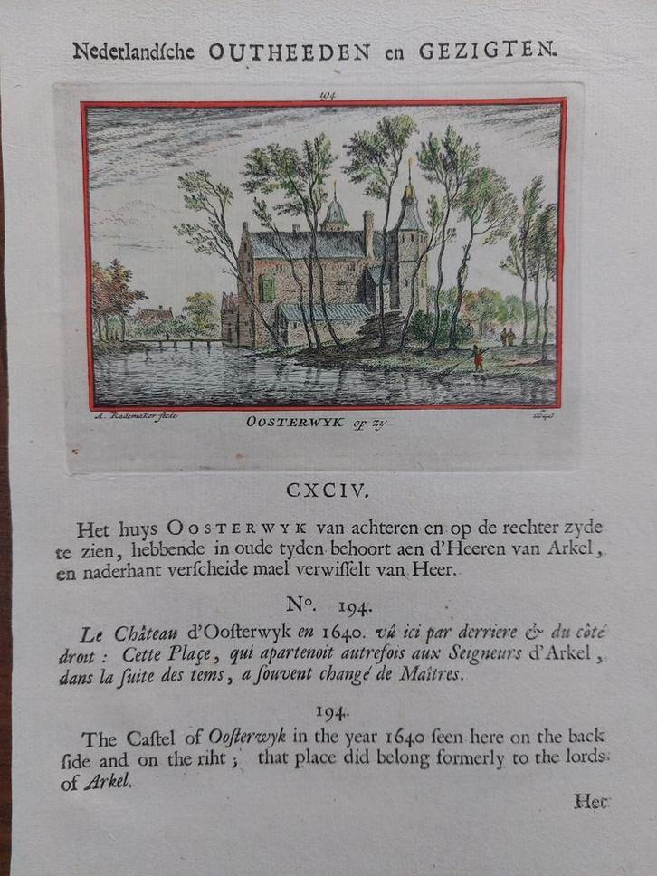 194 / Oosterwijk Gekleurde gravure A. Rademaker 1e druk, Antiek en Kunst, Kunst | Etsen en Gravures, Ophalen of Verzenden
