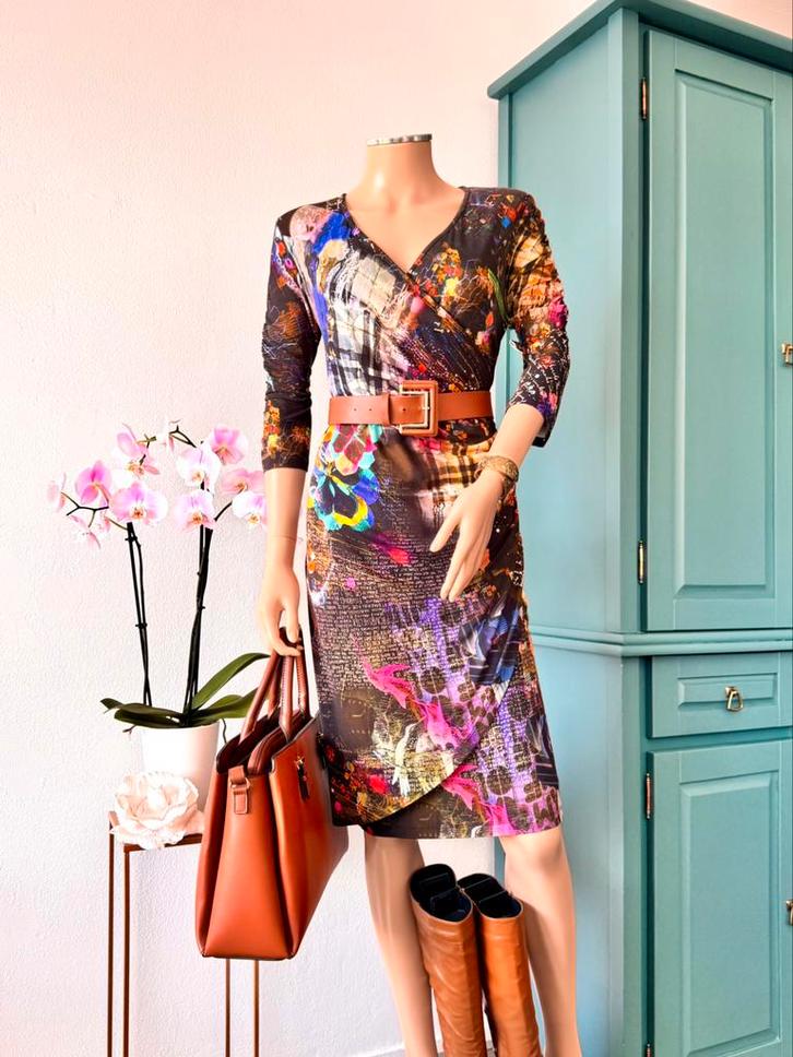 ARIANA multicolor jurk maat 44 - viscose, Kleding | Dames, Jurken, Zo goed als nieuw, Maat 42/44 (L), Knielengte, Ophalen of Verzenden