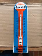 Gulf emaille reclamebord / thermometer, Verzamelen, Ophalen of Verzenden, Gebruikt, Reclamebord