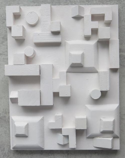 3D schilderij wit van hout 21x27cm, Antiek en Kunst, Kunst | Schilderijen | Modern, Ophalen of Verzenden