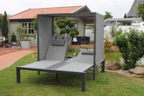Aktieprijs!!  Dubbel ligbedden met verrijdbaar dak, Tuin en Terras, Ligbedden, Nieuw, Aluminium, Verstelbaar, Verrijdbaar, Ophalen