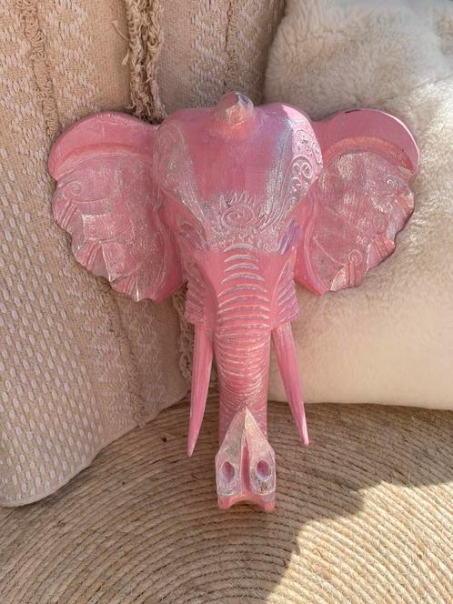 Nieuw houten olifantenkop lichtroze groot, Huis en Inrichting, Woonaccessoires | Wanddecoraties, Nieuw, Ophalen of Verzenden