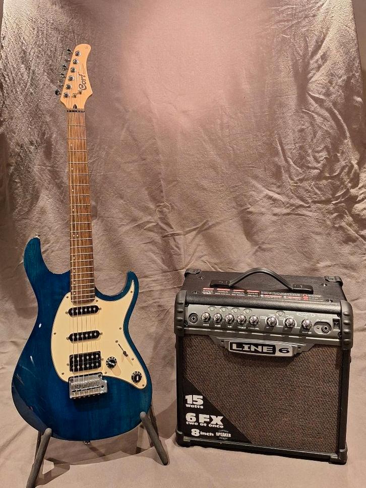 Elektrische gitaar + versterker (klaar voor gebruik), Muziek en Instrumenten, Snaarinstrumenten | Gitaren | Elektrisch, Zo goed als nieuw