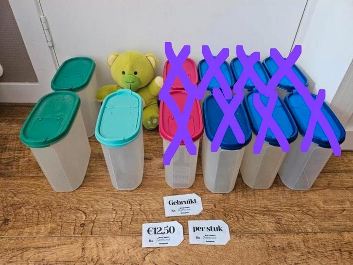 * Tupperware ruimtespaarders 1,7 liter gekleurd, Huis en Inrichting, Keuken | Tupperware, Gebruikt, Bak of Kom, Blauw, Groen, Ophalen of Verzenden