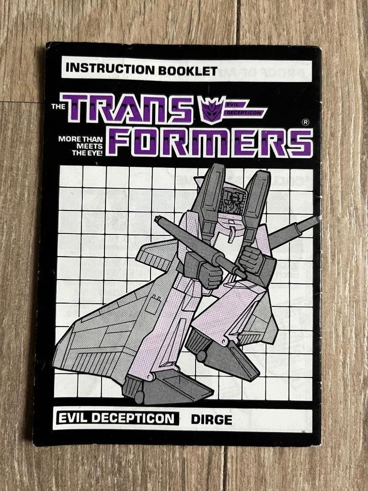 transformers G1: Dirge US instruction booklet rub 1985, Verzamelen, Transformers, Gebruikt, G1, Decepticons, Ophalen of Verzenden