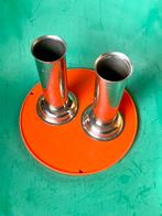 Vintage chrome chunky vazen stainless steel set van 2, Ophalen of Verzenden