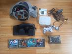 Sony playstation 1, stuur, pedalen, 2 controllers, 4 spelen, Ophalen of Verzenden, Gebruikt, Met 2 controllers, Met games