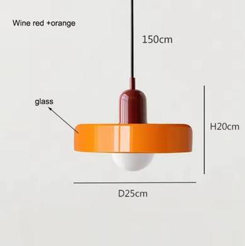 Kleurrijke retro hanglamp kap glas oranje fittting wijnrood beschikbaar voor biedingen