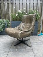Leren fauteuil stoel met metalen onderstel Zen lifestyle, Huis en Inrichting, Fauteuils, Ophalen, Gebruikt, 50 tot 75 cm, Leer