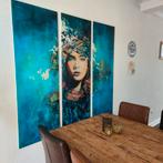 Exclusief Drieluik: Mysterieus Vrouwenportret op Glas, Antiek en Kunst, Kunst | Schilderijen | Klassiek, Ophalen