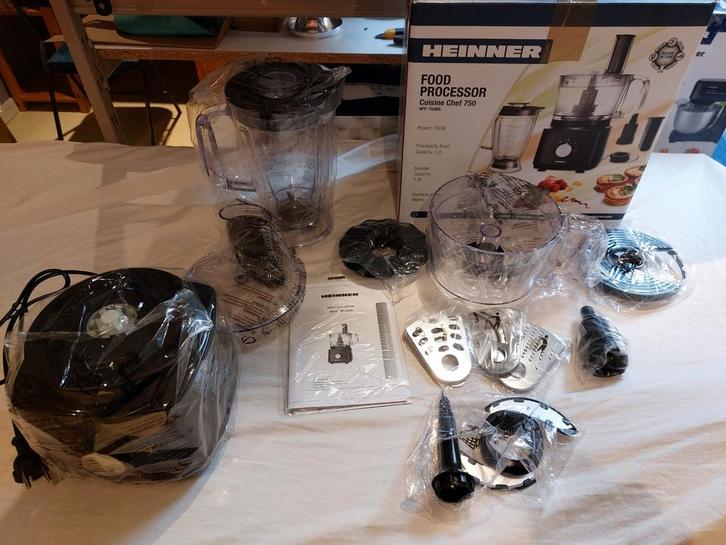 Foodprocessor keukenmachine Nieuw Heinner HFP-750BK, Witgoed en Apparatuur, Keukenmixers, Nieuw, 1 tot 2 liter, 3 snelheden of meer