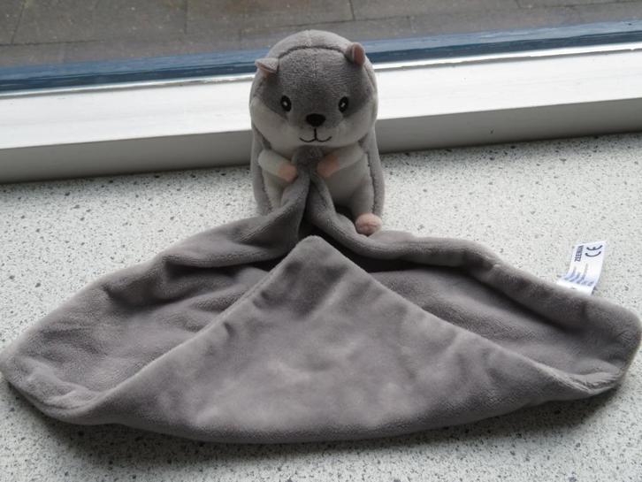 Knuffeldoek met hamster grijs velours van Zeeman, Kinderen en Baby's, Speelgoed | Knuffels en Pluche, Zo goed als nieuw, Overige typen