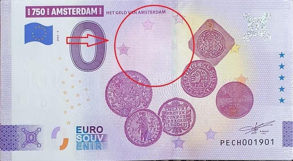 0 euro Nederland 2025 ERROR 750 Amsterdam, Ophalen of Verzenden, Overige landen, 5 euro, Los biljet