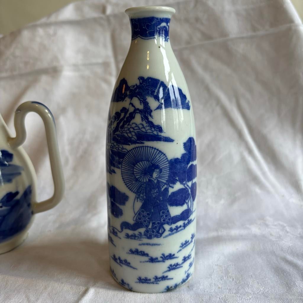Japans Sake Flesje - Blauw Wit, Antiek en Kunst, Ophalen of Verzenden