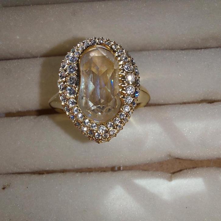 Swarovski goudkleurige verschuifbare ring mt 58-60, Sieraden, Tassen en Uiterlijk, Ringen, Gebruikt, Dame, Goud, IJzer of Staal