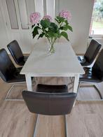 Eettafelstoelen Henders & Hazel donkerbruin leer, Ophalen, Gebruikt, Bruin, Metaal