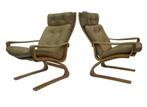 Set van twee vintage fauteuils design jaren 70 Leer Deens, Leer, Ophalen of Verzenden