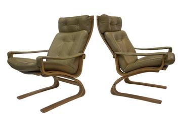 Set van twee vintage fauteuils design jaren 70 Leer Deens