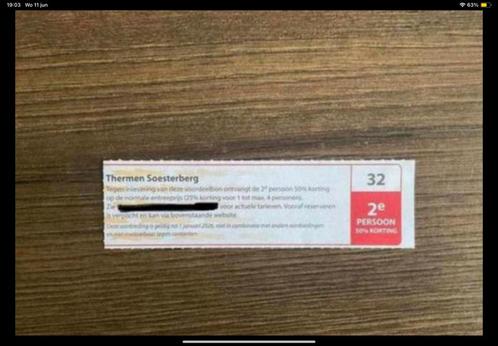 Kortingsbon voor sauna Thermen Soesterberg (KWF), Tickets en Kaartjes, Kortingen en Cadeaubonnen, Twee personen, Spa of Sauna