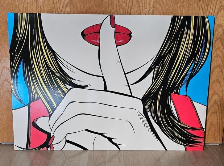 Deborrah Azzopardy 'Ssshh' Pop Art Schilderij, Huis en Inrichting, Woonaccessoires | Schilderijen, Tekeningen en Foto's, Zo goed als nieuw