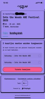 Into The Woods ADE zaterdag - 2 tickets, Tickets en Kaartjes, Eén persoon
