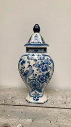 Delfs blauwe dekselpot met bloemen en vogeldecor, Verzenden