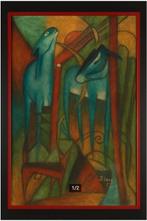 B.Long -  "Schepping van de paarden", Ophalen, Gebruikt, 50 tot 75 cm, Schilderij