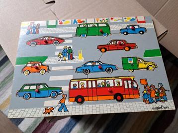Vintage houten puzzel auto's  beschikbaar voor biedingen