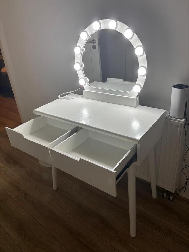 Kaptafel met Spiegel en Verlichting, Huis en Inrichting, Tafels | Kaptafels, Gebruikt, Minder dan 100 cm, 50 tot 100 cm, Hout