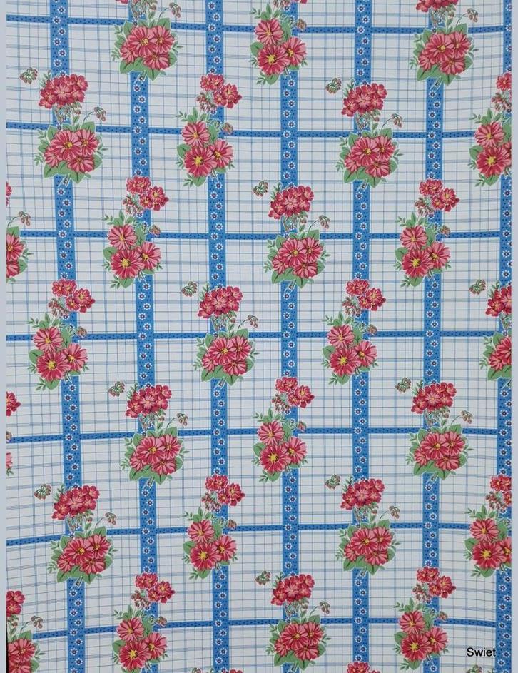 6944 Roze bloemen op raster patroon seventies keuken swiet, Huis en Inrichting, Stoffering | Behang, Blauw, minder dan 10 m², Ophalen of Verzenden