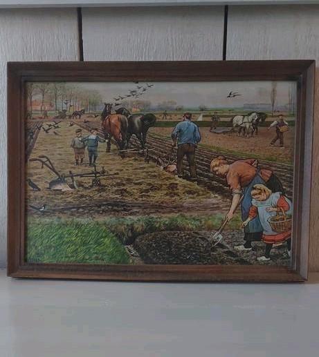 Vintage lijst met vintage prent Lente op den akker C.Jetses, Huis en Inrichting, Woonaccessoires | Schilderijen, Tekeningen en Foto's
