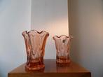 Art Deco Vazenset Boheems SKLO, peach/orange, Ophalen of Verzenden