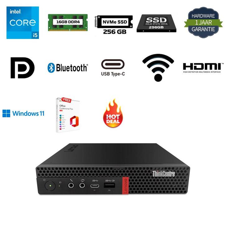 Lenovo M920Q tiny i5-9500T 16GB 512GB SSD opslag Office 2024, Computers en Software, Desktop Pc's, Zo goed als nieuw, 3 tot 4 Ghz