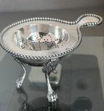 Antieke zilveren theezeef  & uitlekbak parelrand gekeurd, Verzenden, Zilver