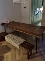 STOERE EETTAFEL -HOUT en Staal, 220 cm lang, Huis en Inrichting, Tafels | Eettafels, Ophalen, Industrieel, robuust, 200 cm of meer