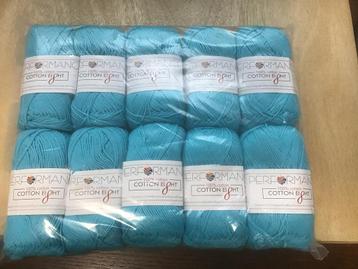 10 bollen 100% katoen haak/breigaren in kleur turquoise  beschikbaar voor biedingen