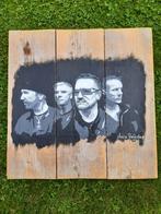 Prachtig schilderij U2 op steigerhout. Afmeting 59 x 59 cm, Ophalen